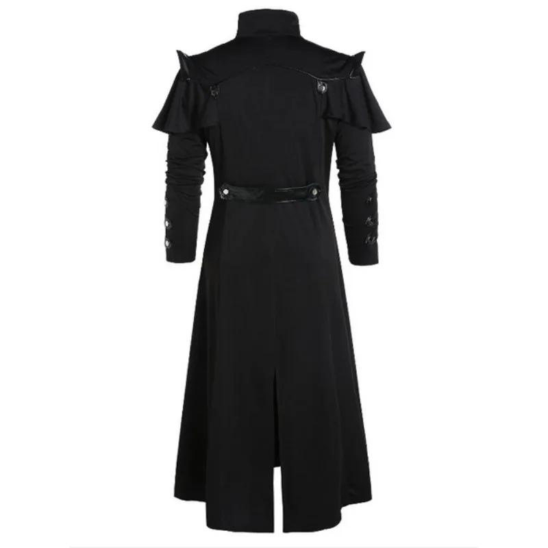 Vintage Halloween médiéval Steampunk Assassin elfes Pirate Costume adulte hommes noir longue veste f