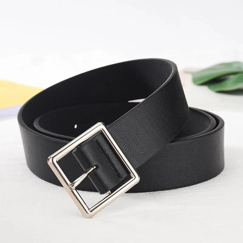Ceinture en cuir Pu souple pour femmes, boucle carrée, boucle ardillon, jean noir, Chic, marque de l