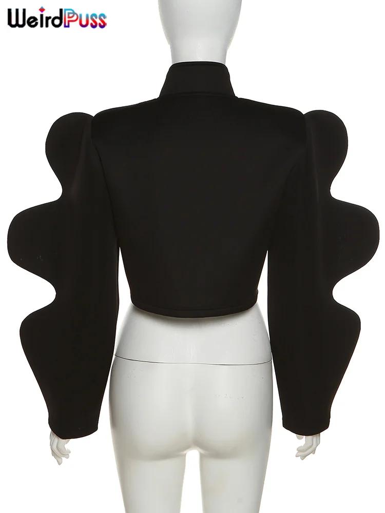 Weird Puss-Veste à Manches Spéciales pour Femme, Manteau Court Décontracté, à Simple Boutonnage, Cou
