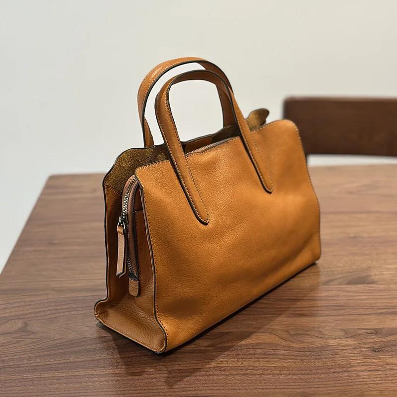 Sac à main Johnature 2026 Printemps Nouveau en cuir véritable, sac fourre-tout décontracté et polyva