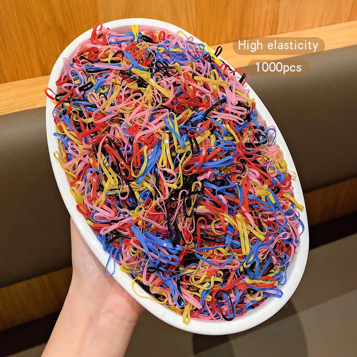 1000 morceaux d'élastiques noirs et colorés, élastiques de base, accessoires pour cheveux adaptés à 