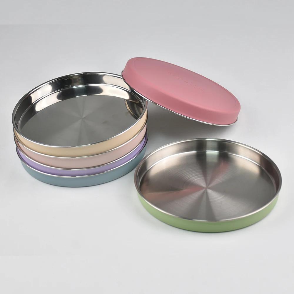 Assiette bébé en silicone et acier inoxydable - Grande vaisselle mignonne et simple pour garçons et filles