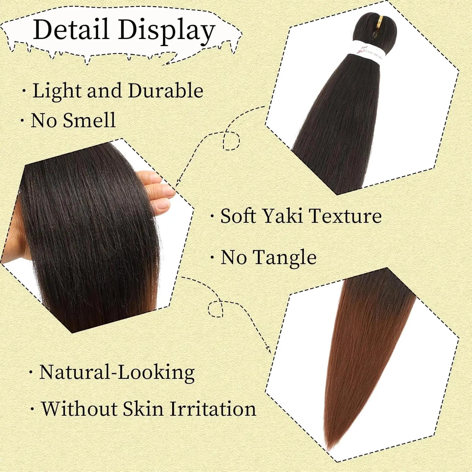 Extensions capillaires synthétiques Kanekalon sans nœuds, 26 pouces, tresses longues et lisses, Text