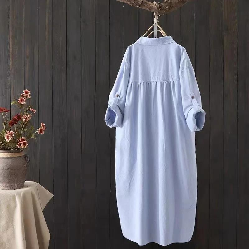 Femmes coton broderie ample longues chemises blanches 2025 printemps automne nouveau décontracté bur