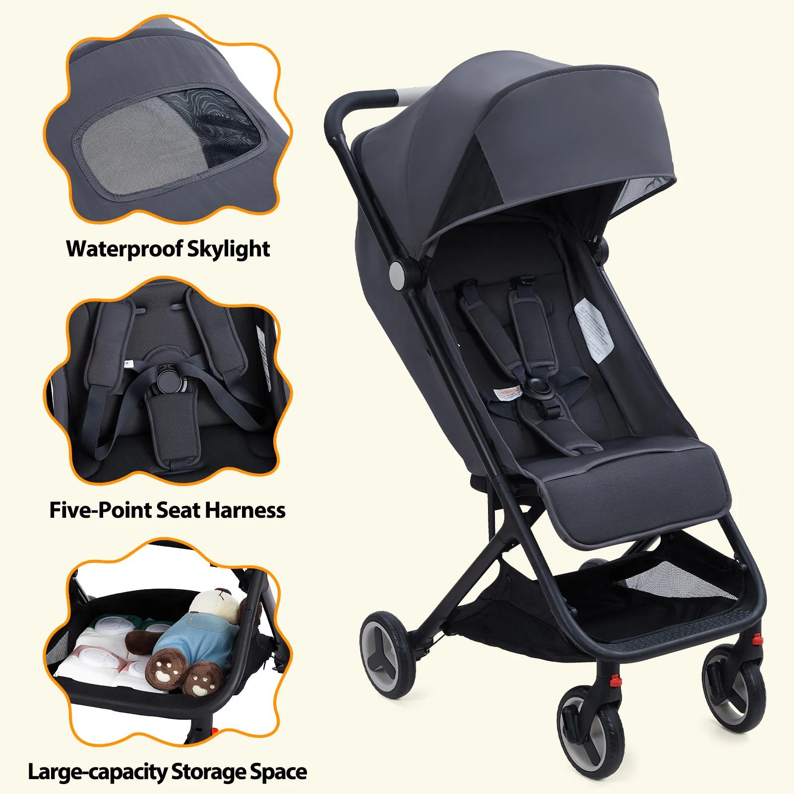 Poussette légère pour bébé, poussette parapluie compacte avec auvent/repose-pieds/dossier réglable, 