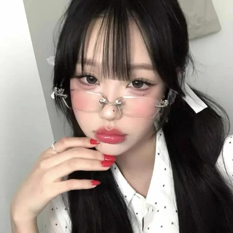 Lunettes à monture carrée rétro pour femmes et filles, verres japonais Harajuku, sans bords, Anti-bl