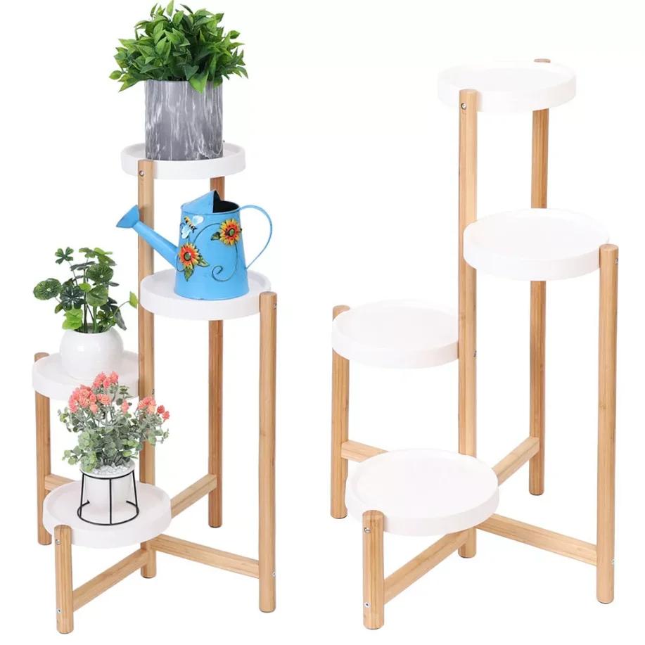 Porte Plante en Bambou, Etagère Plantes à 4 Niveaux Escalier Plantes sur Pieds Intérieur Extérieur p