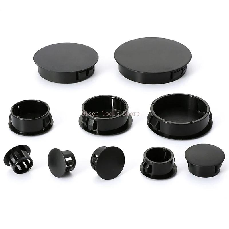 Bouchon de trou en plastique noir, diamètre 5-50mm, panneau à pression rond, bouchons de trou de ver