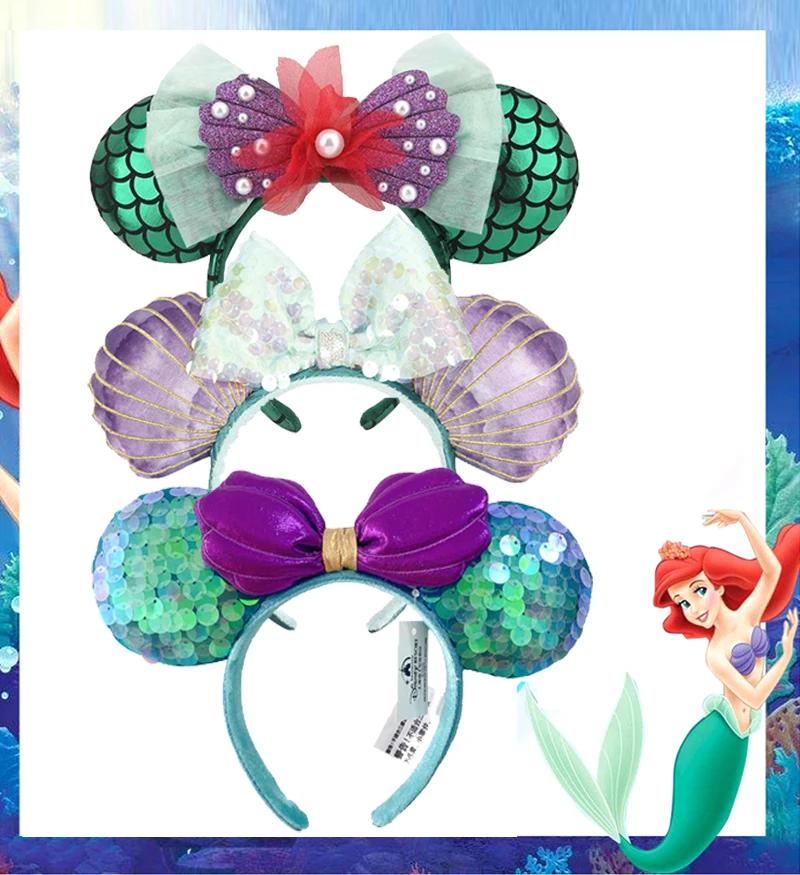 Disney-Bandeau de sauna pour filles, accessoires pour cheveux mignons, dessin animé Minnie, sirène, 