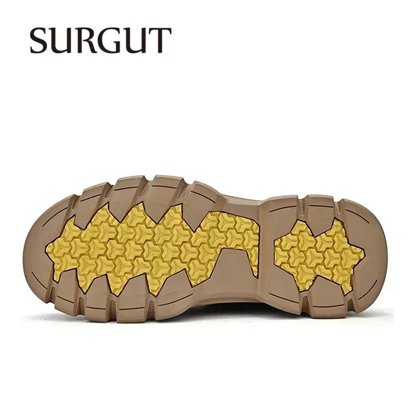 SURGUT bottes en cuir pour hommes 2026 nouvelles bottines de moto rétro à la main de luxe à lacets c