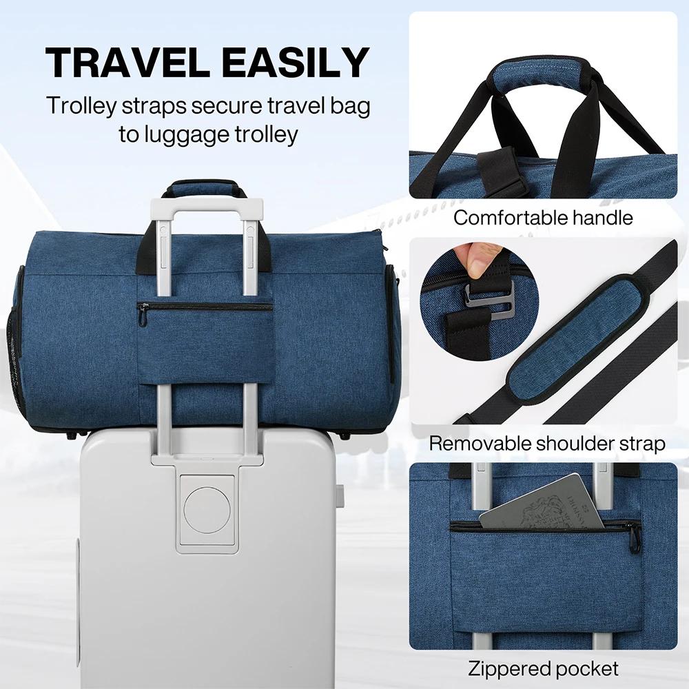Mixi sac à vêtements à main pour voyage 56L sac de sport convertible pour hommes femmes 2 en 1 bagag