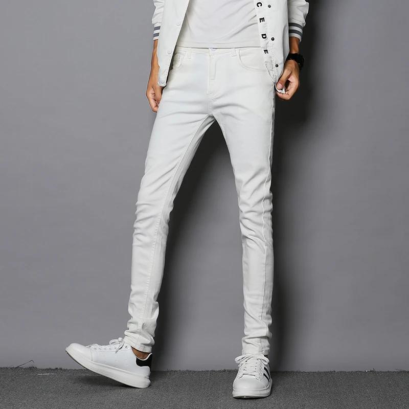 Mode hommes coupe ajustée Denim crayon pantalon de haute qualité noir blanc maigre Stretch jean homm