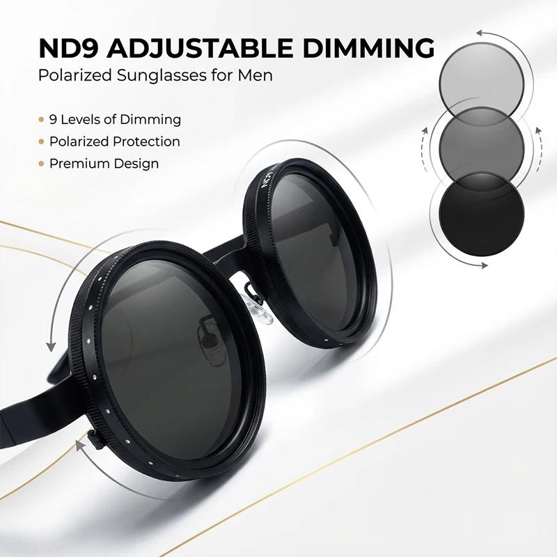 Lunettes de soleil polarisées rondes Steampunk ND9 à gradation réglable pour hommes 2026 Marque de l