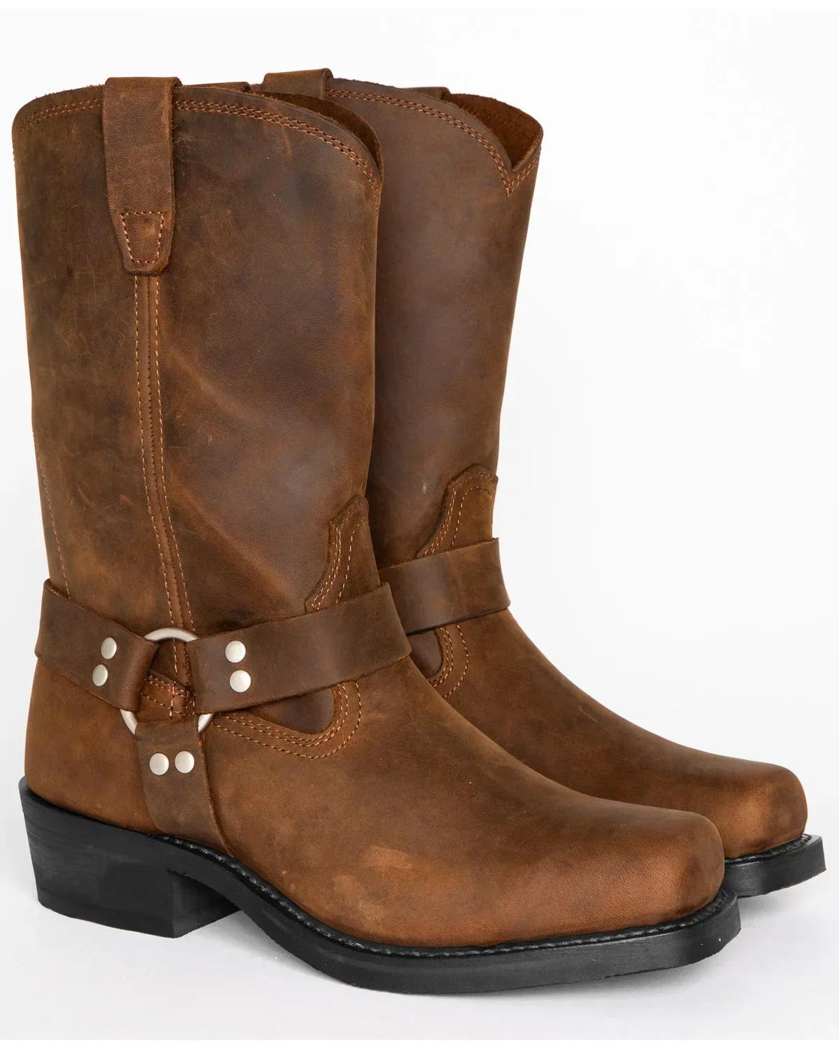 Bottes de cowboy rétro pour hommes, bottes western mi-mollet en cuir PU, chaussures à enfiler pour h