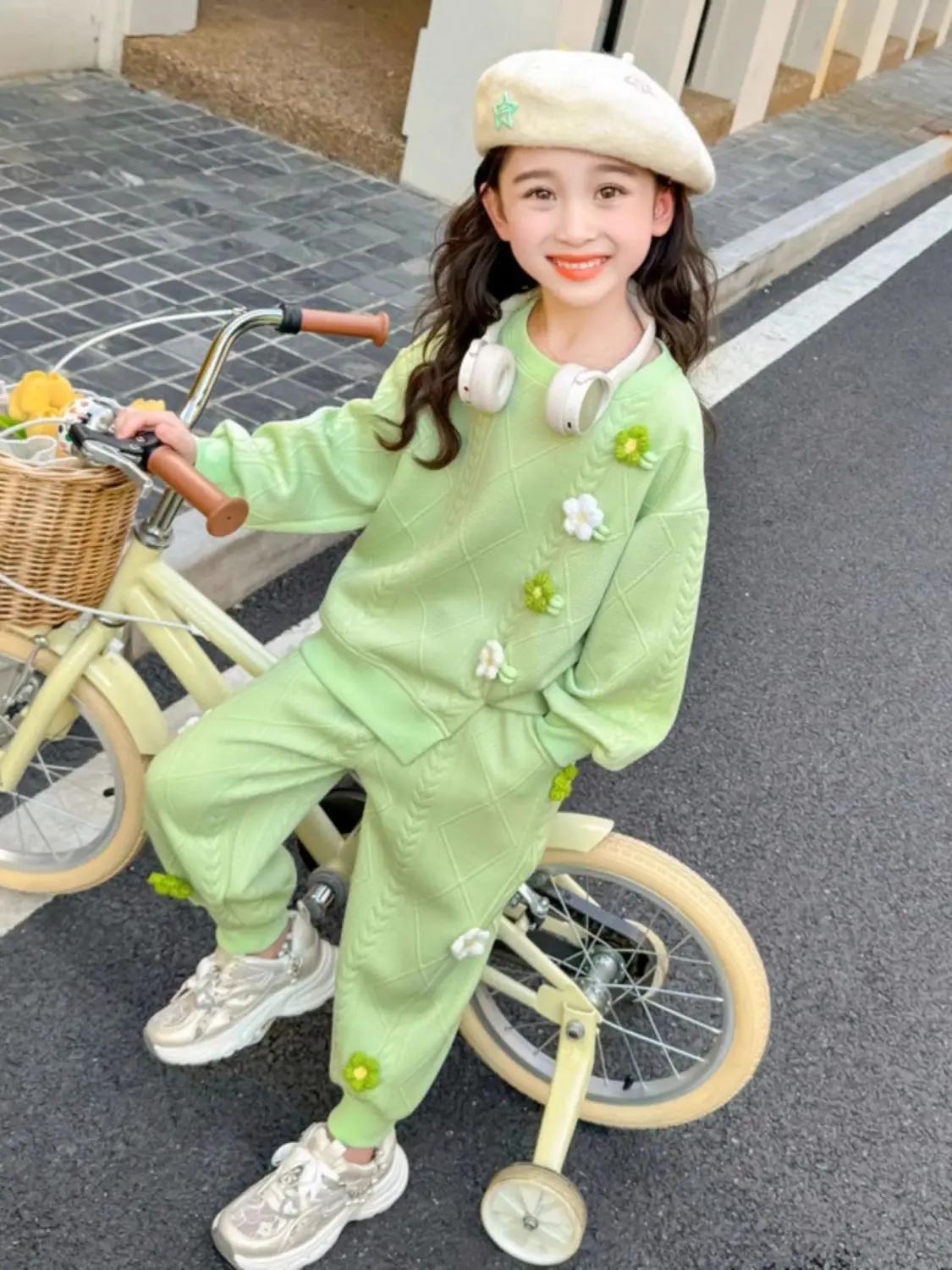 Ensemble à capuche à fleurs pour enfants, haut et pantalon, sweat-shirt 2 pièces, tenue décontractée