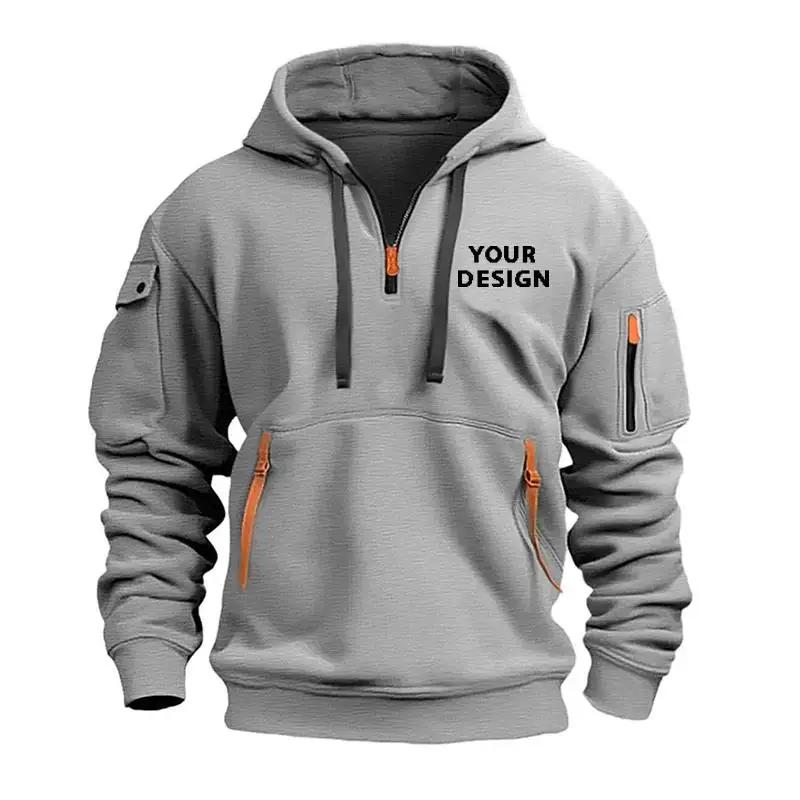 Sweat-shirt de sport européen pour hommes, ample et décontracté, avec fermeture éclair, poche sur le