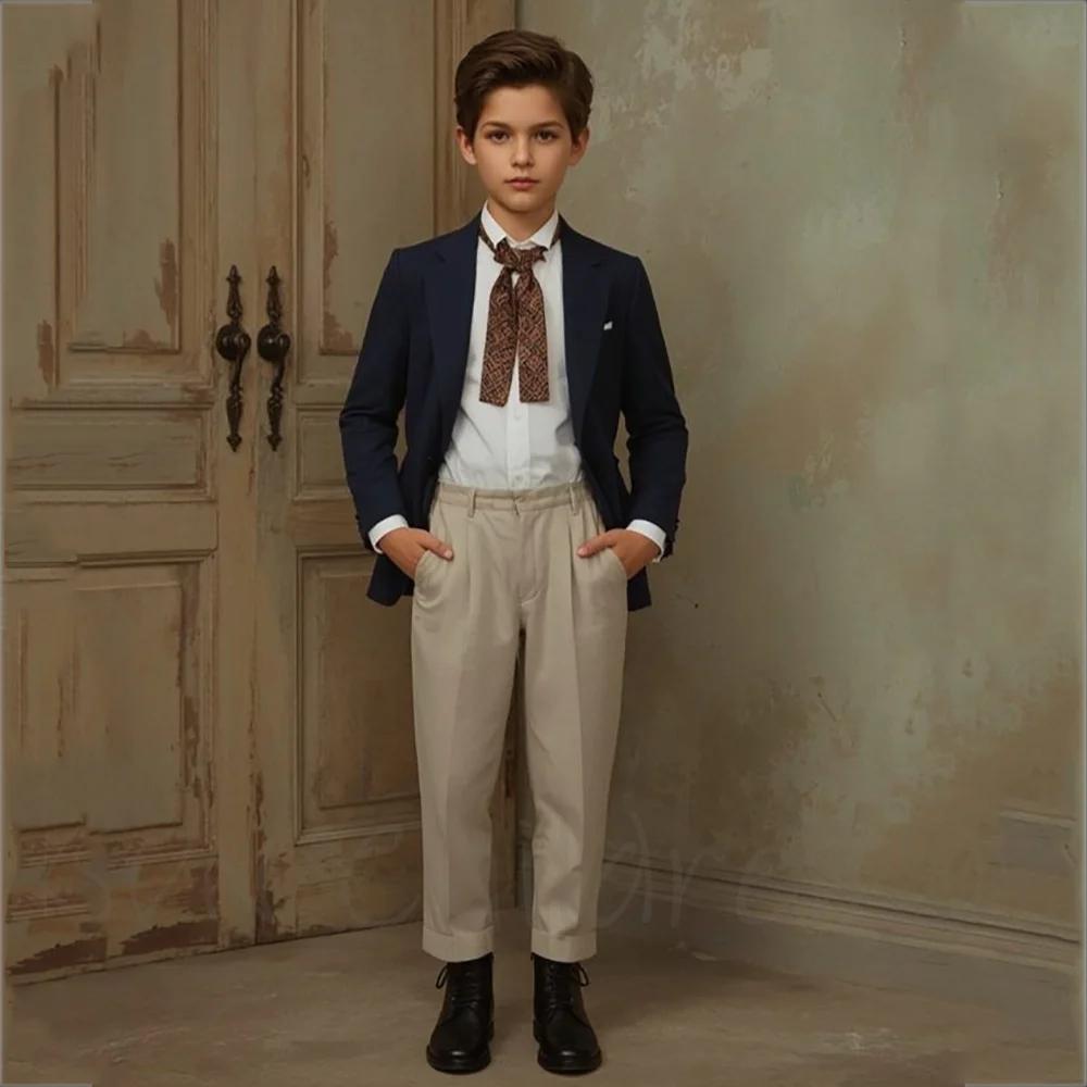 Costume classique à revers cranté pour garçons, couleur contrastée, simple boutonnage, costume de fê