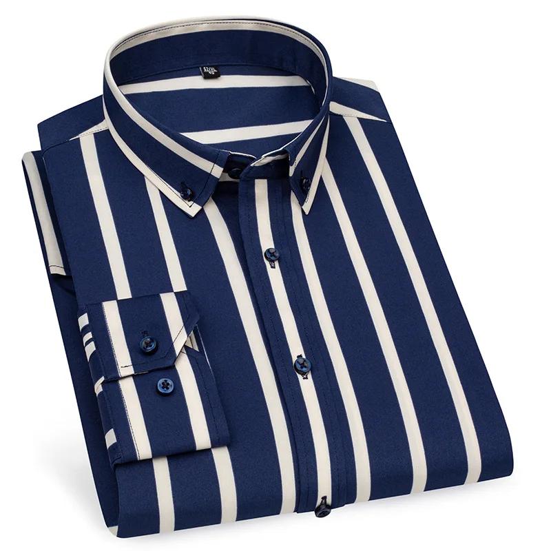 Chemise à manches longues pour hommes, décontractée, à rayures, sans repassage, de haute qualité, sl