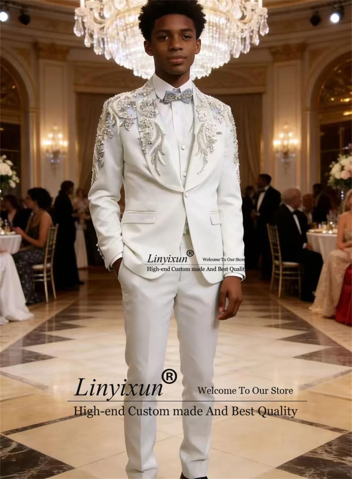 Costumes de smoking pour hommes avec appliques de dentelle scintillante, sur mesure, coupe ajustée, 