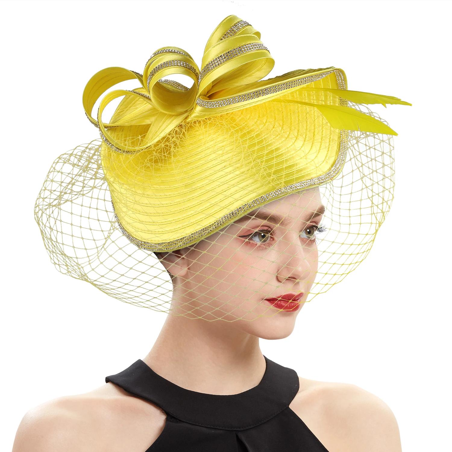 Chapeaux Derby élégants pour femmes, avec bandeau en voile, chapeau de fête de thé, strass, fascinat