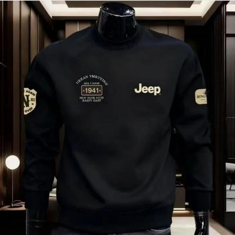 Sweat-shirt décontracté imprimé à manches longues et col rond en pur coton de la marque Jeep 2026, s