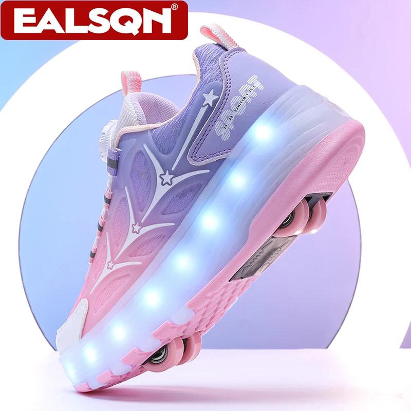 Chaussures de roller à quatre roues avec lumières LED pour enfants, garçons et filles, baskets lumin