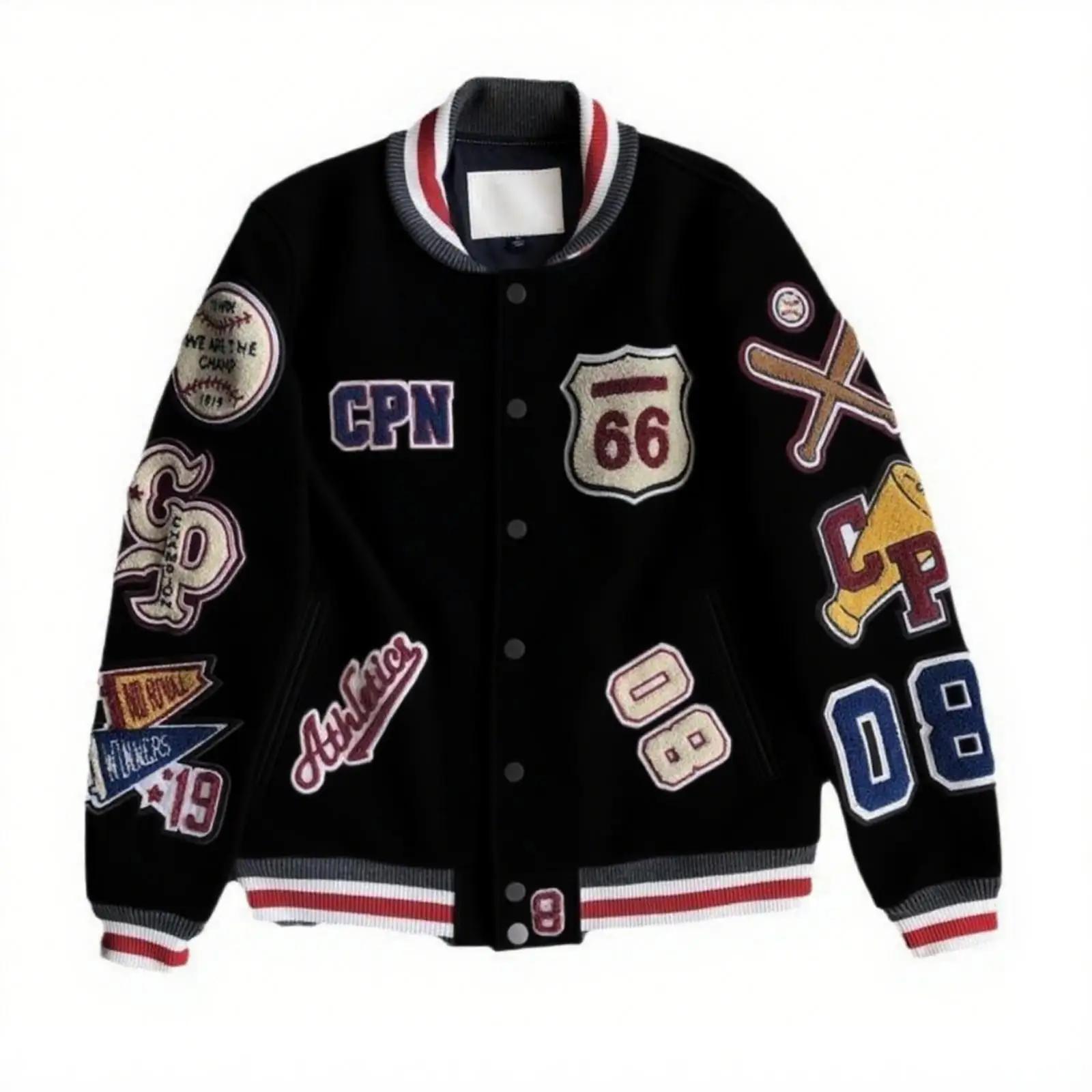 Veste de Baseball avec lettres brodées rétro américaines pour hommes, veste ample de marque à la mod