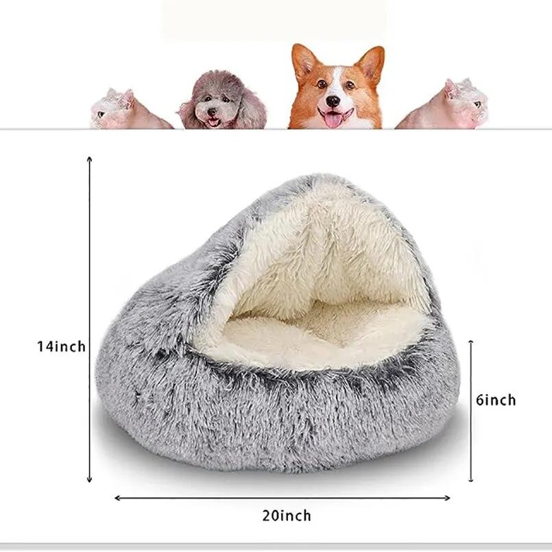 Lit rond en peluche pour chat, matelas pour animaux de compagnie, panier chaud, doux et confortable,