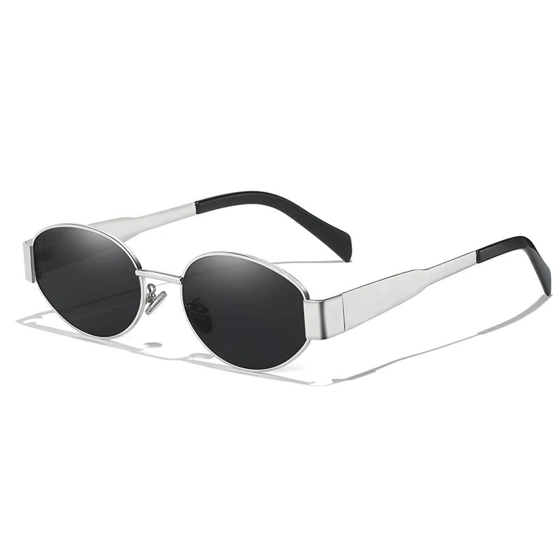 Nouvelles lunettes de soleil pour femmes et hommes, lunettes de soleil ovales en alliage