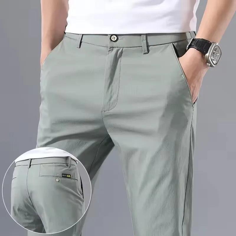 2025 printemps automne mince mince hommes pantalons décontractés classique affaires coton Stretch Go
