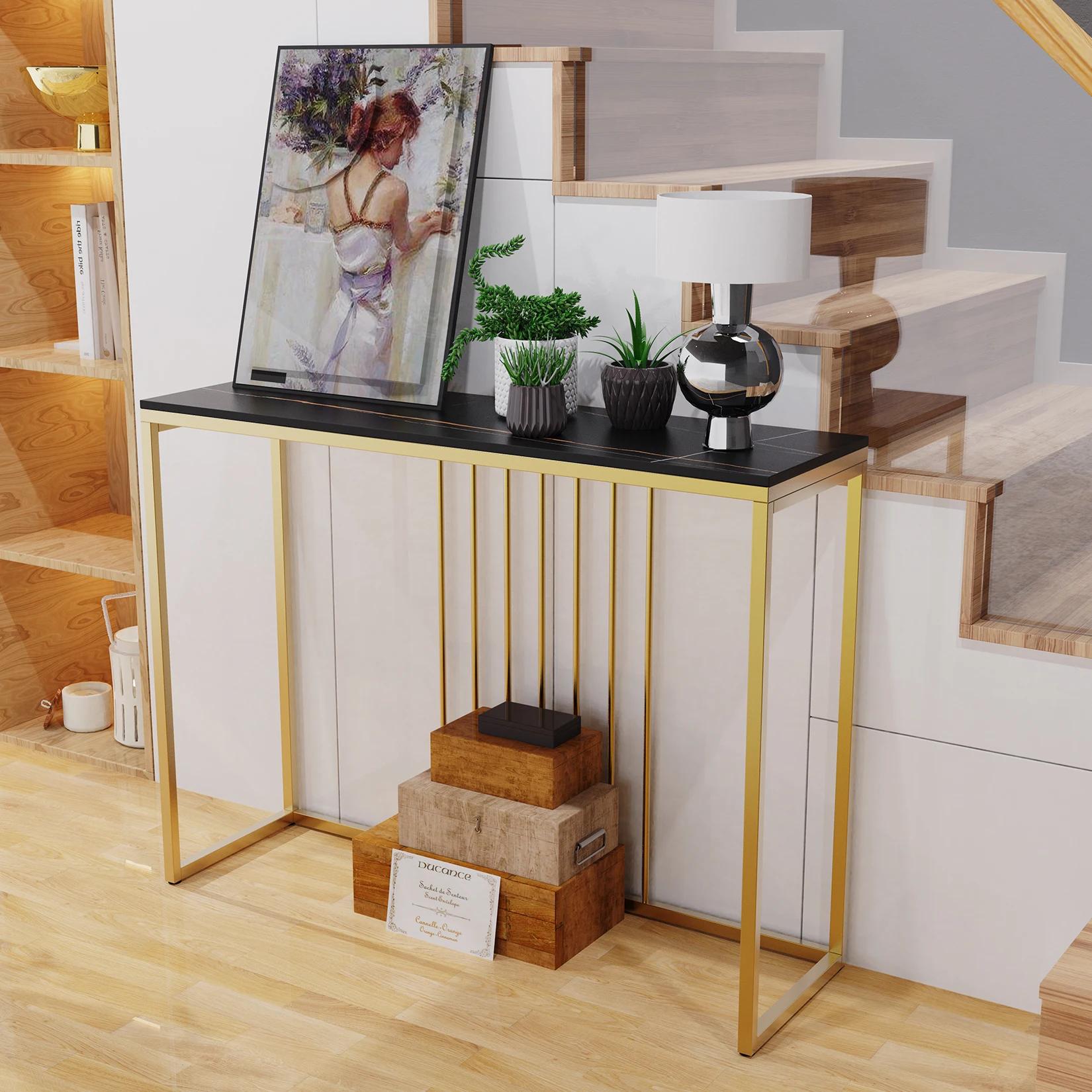 Table Console de Couloir, Étroite et Mince, en Marbre group, Long Bar, Pieds Métalliques, Support In