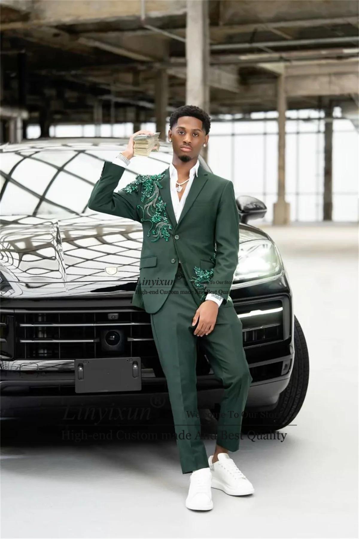 Costume Homme de Luxe avec Appliques Perlées et Diamants, Sur Mesure pour Marié, Blazer et Pantalon 