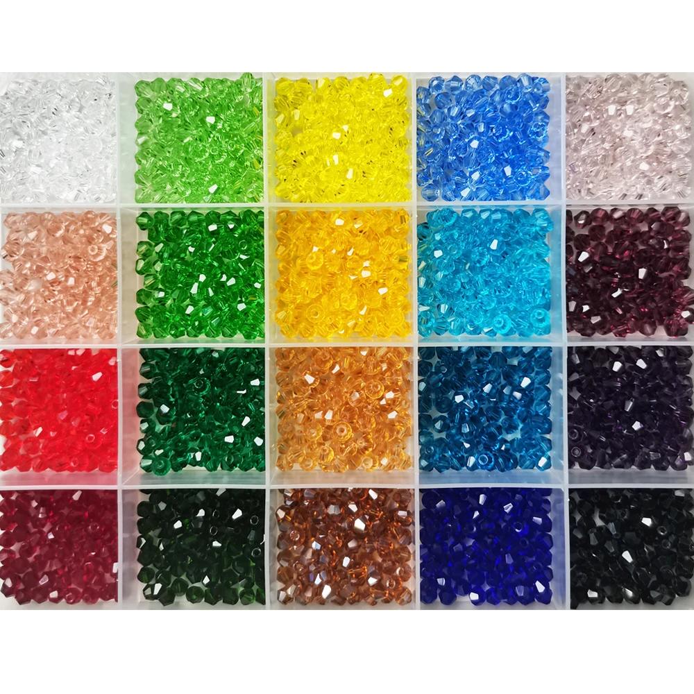Ensemble de perles en verre de cristal Bicone de 24 couleurs, avec mallette de rangement, perles à f