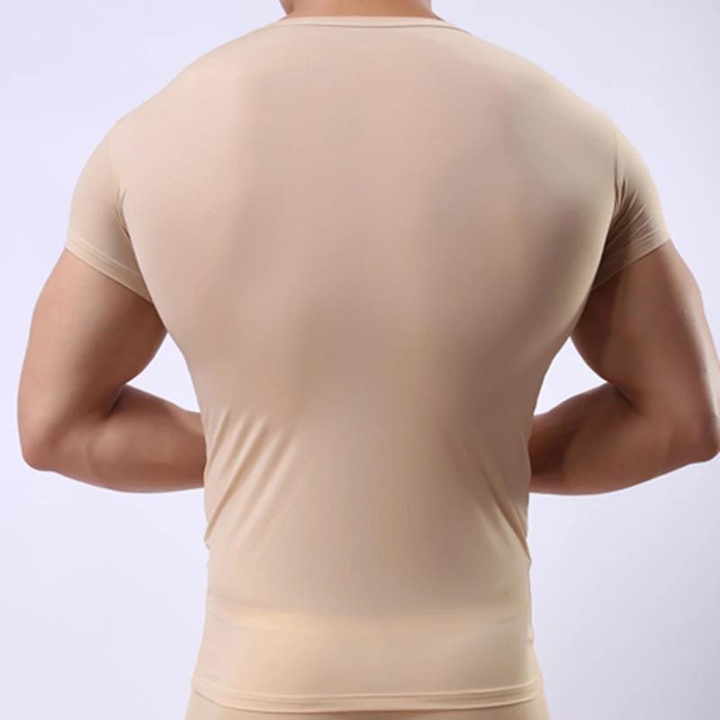 Sous-vêtements transparents pour hommes, maille de soie glacée, chemises de base transparentes, sous