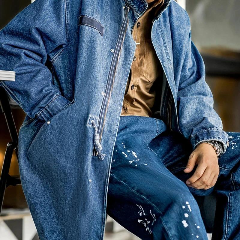 Maden-Coupe-vent mi-long en denim pour homme, pardessus décontracté, vestes en queue de poisson, pro