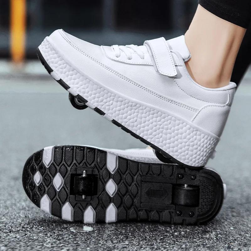 Mode clignotant patins à roulettes chaussures en cuir noir blanc haute qualité patins à roulettes ga