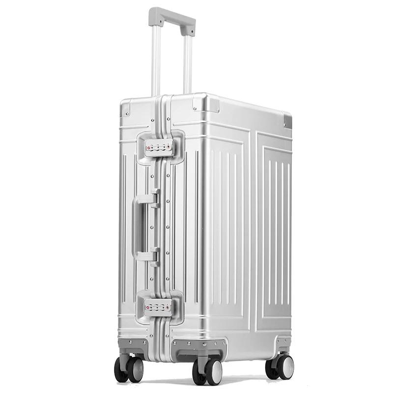 Valise de voyage 20/24/28 pouces 100% alliage d'aluminium-magnésium bagages roulants chariot bagages