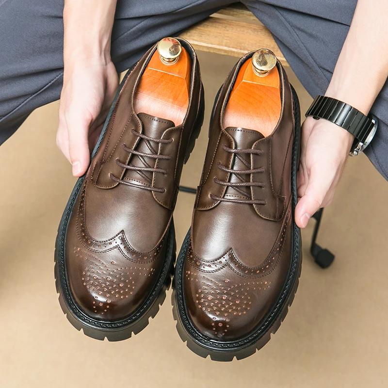 Chaussures Oxford à fond épais de marque de luxe, chaussures de sécurité d'extérieur à lacets, chaus