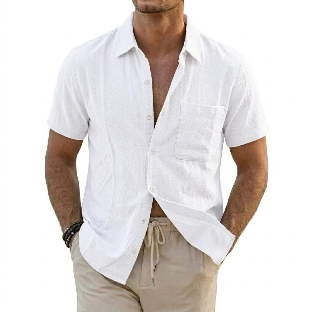 Nouvelles chemises en lin à manches courtes pour hommes, chemise hawaïenne de luxe respirante, t-shi