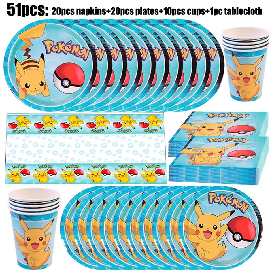 Décorations de fête d'anniversaire Pokemon, vaisselle en papier, assiettes, serviettes, tasses, napp