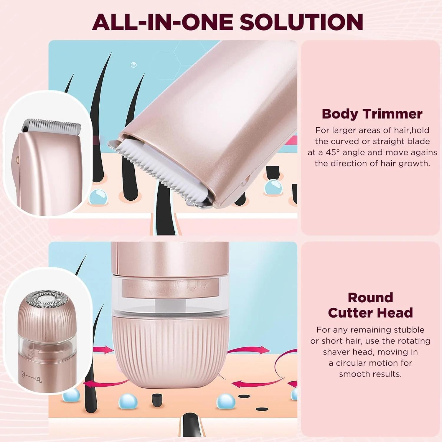 Rasoirs électriques pour femmes 2 en 1, tondeuse bikini rechargeable, épilateur corporel indolore po