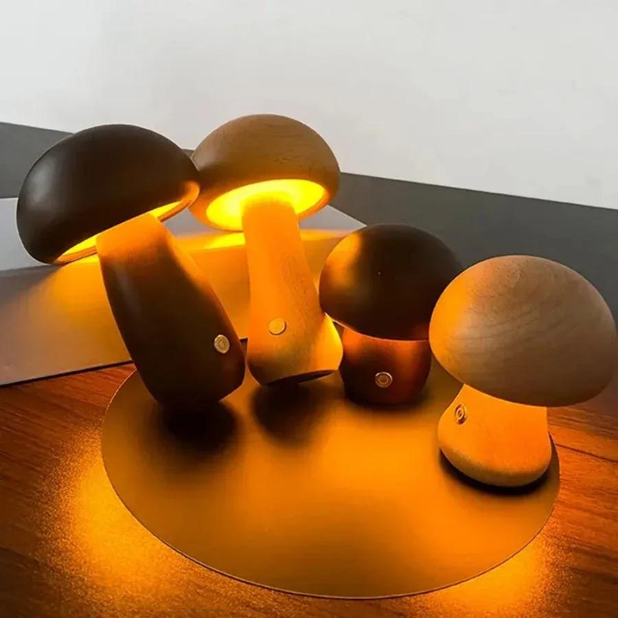 Lampe de Table champignon tactile Rechargeable, Portable, veilleuse de chevet pour chambre à coucher