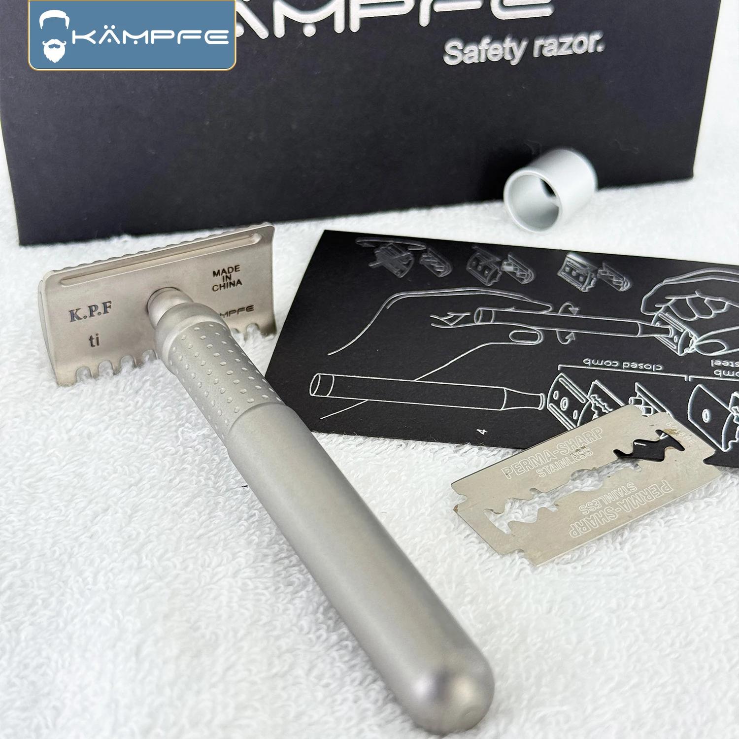 Rasoir de sécurité KAMPFE Double-Comb en titane, système de peignes ouverts et fermés réutilisable |
