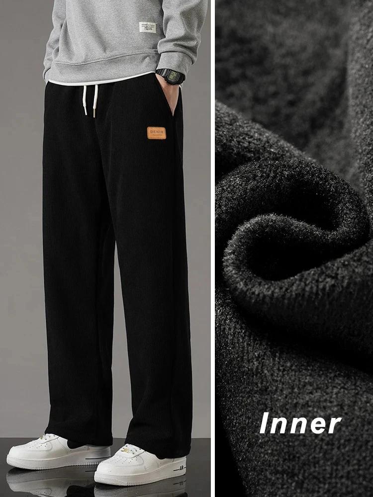 Hiver épais chaud velours côtelé pantalons de survêtement hommes doublure polaire cordon droit ample