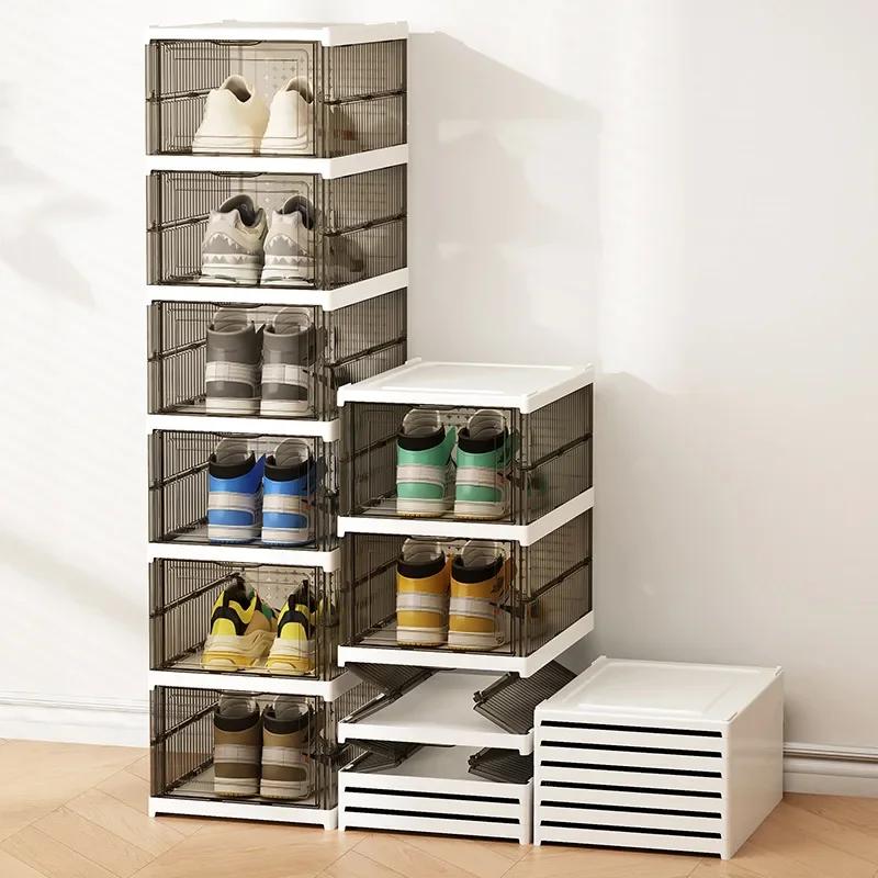 Boîte à chaussures pliable anti-poussière 1/3/6 couches, bacs empilables en plastique épais Transpar