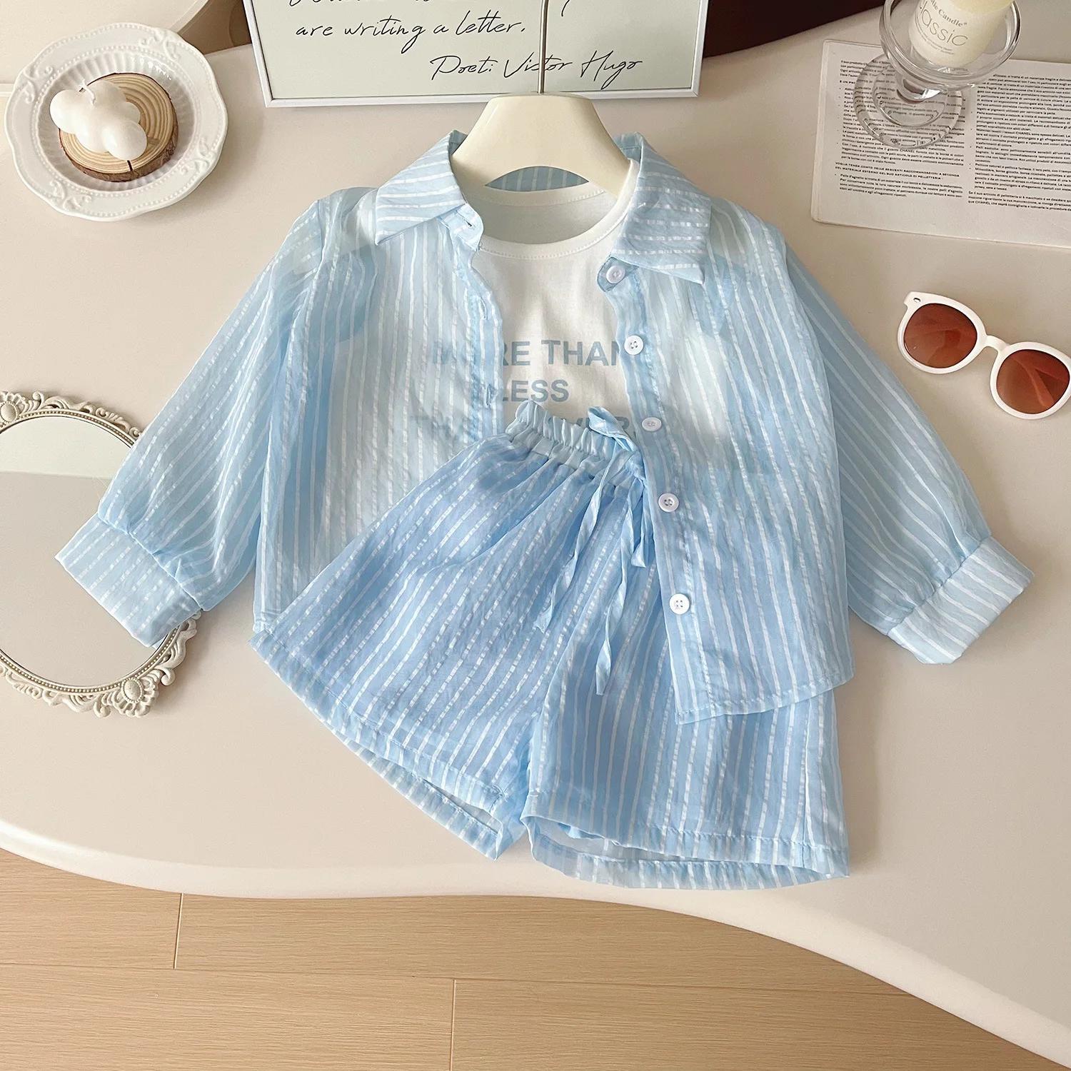 Ensemble protection solaire fille 2-10 ans - Chemise short gilet 3 pièces été UV