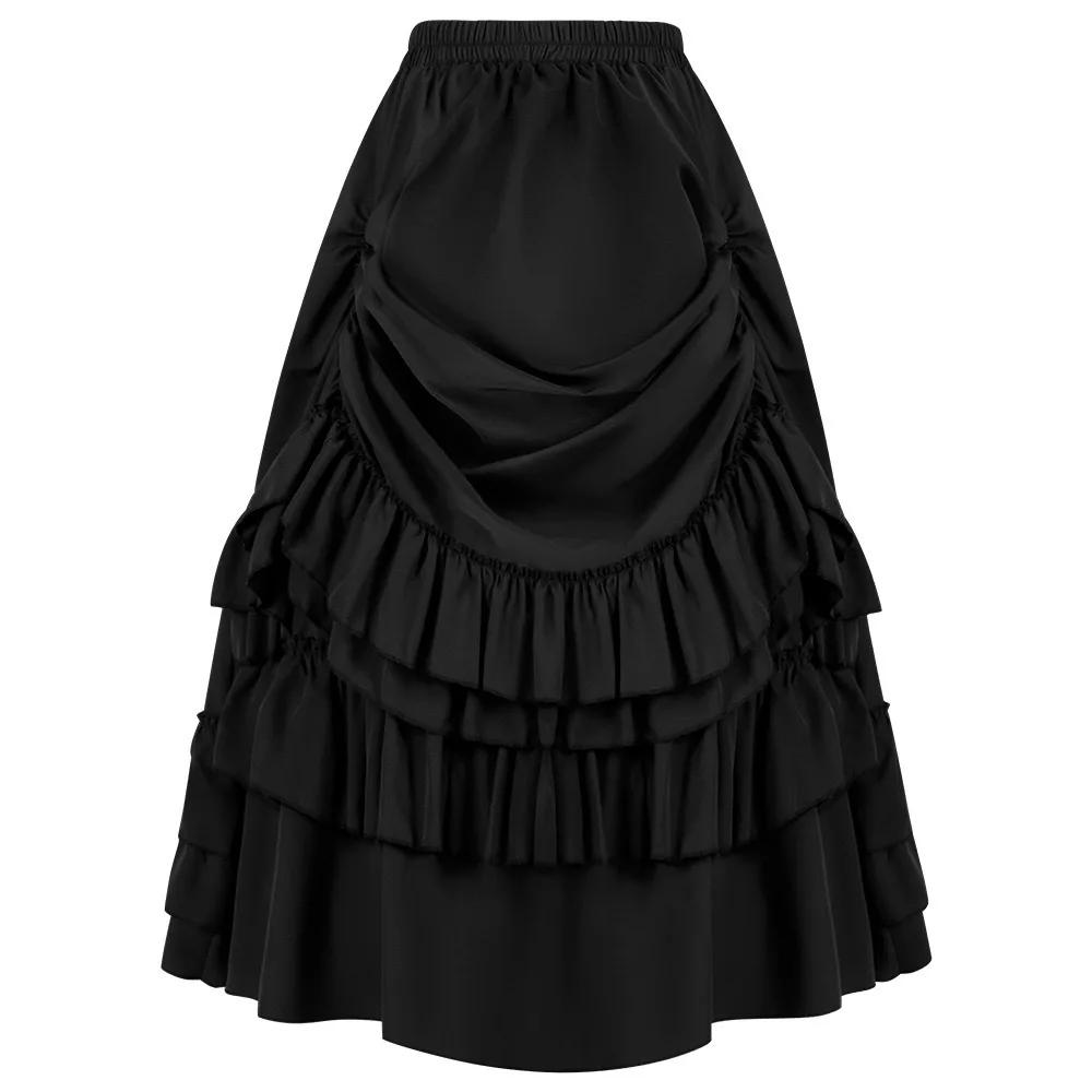 Jupe victorienne longue taille haute à volants marron, jupes Steampunk, tenue de fête pour femmes, v