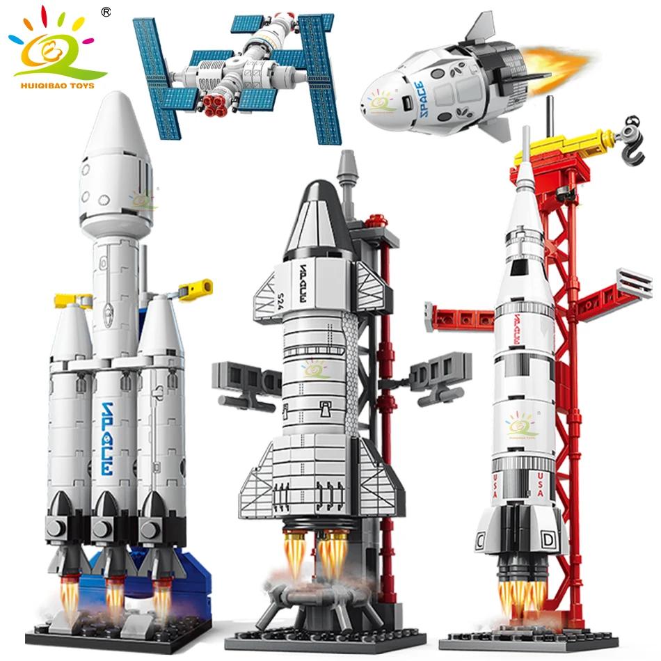 HUIQIBAO – Mini fusée d'aviation, blocs de Construction, Station aérospatiale spatiale, briques, jou