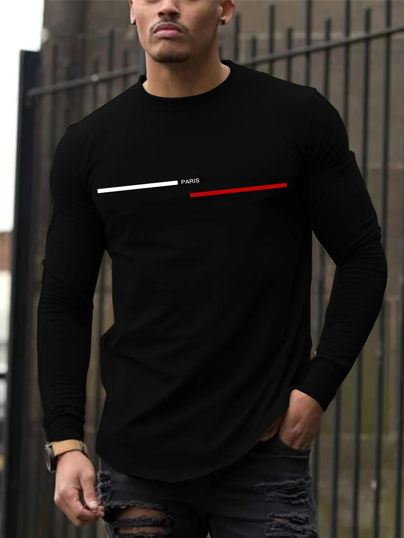 T-shirt à manches longues et col rond pour homme, 100% pur coton, ample, confortable, décontracté, i