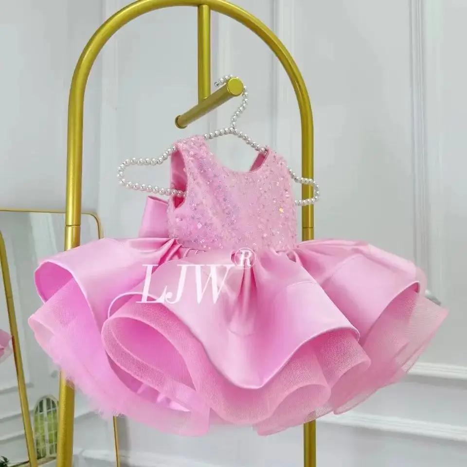 Col en v rose paillettes fleur fille robe de mariée bébé premier robe de noël élégant fête d'anniver